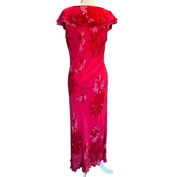 Paradise NY Pink Red Floral Beaded Midi Dress Bias Cut Y2K Romantic Boho (XL) - Picture 3 of 9